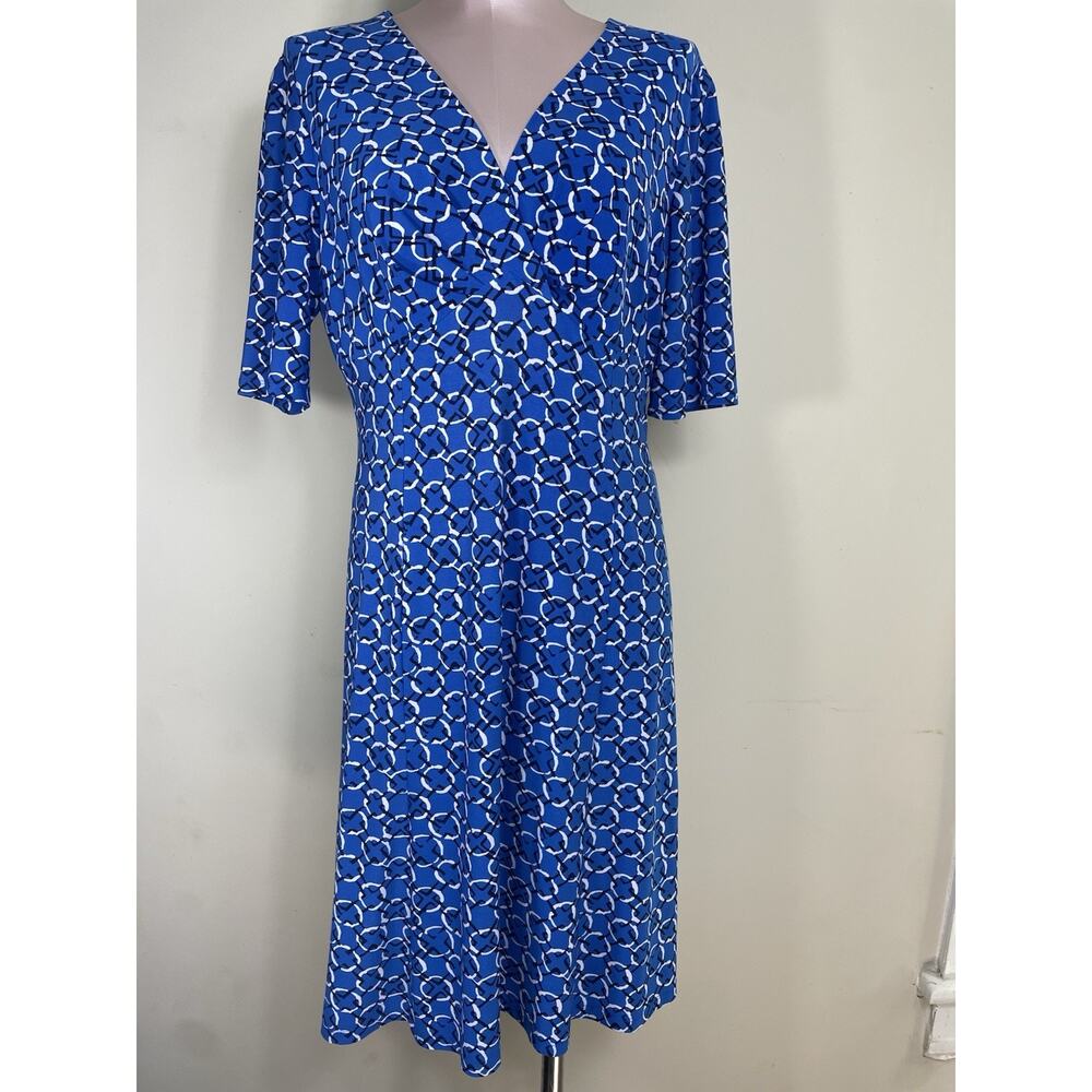 Chaps Ralph Lauren Blue Geometric Sheath Women Dress Preppy Office Casual Large - Picture 2 of 9